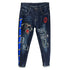 Embroidery Printed Blue Denim Casual Men's Jeans Patch Straight Pants